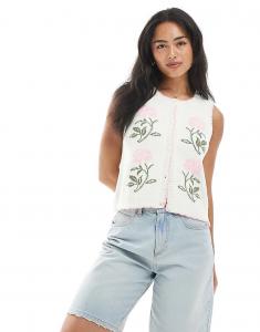 Кардиган без рукавов Miss Selfridge с цветочным принтом кремового цвета