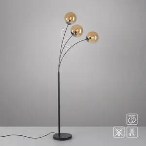 Напольная лампа my home Nymölla E14 с большими стеклянными шарами янтарного или матового белого цвета My Home, Schwarz, Glas amberfarben