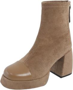 Женские ботинки с толстым устойчивым каблуком, модные, с круглым носком, дышащие, женская обувь Generic, Beige