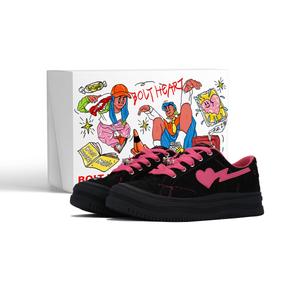 AND U Скользоустойчивые увеличивающие рост низкие кеды Heart Strung Unisex черно-розовые, цвет Black Pink