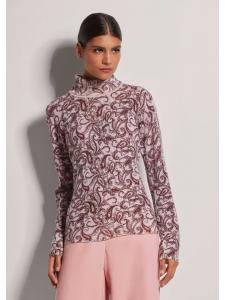 MADELEINE Кашемировый свитер с уникальным принтом в бело-розово-рубиново-красных тонах