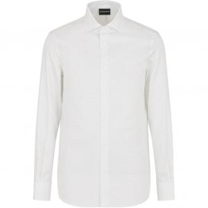 Хлопковая рубашка с принтом логотипа по всей поверхности EMPORIO ARMANI, белый