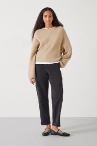 Джемпер круглой вязки в рубчик Tamar с глубоким регланом Hush, коричневый