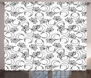 Штора ABAKUHAUS Bohemian Rustic, с полумесяцами и лотосами, универсальная ленточная штора для гостиной с петлями и крючками, 280 x 225 см, цвет: антрацитовый серый и белый Abakuhaus