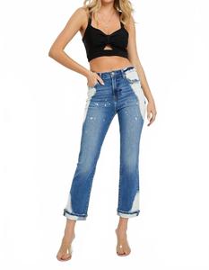 Высокие джинсы средней посадки в отбеленном синем дениме RISEN