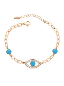 Faina Женский браслет-цепочка с мотивом «злой глаз» из розового золота с бирюзой