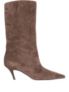 Кожаные сапоги Fiona без застёжки с зауженным носком и каблуком 60 мм Amina Muaddi, коричневый