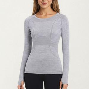 Женский бесшовный топ с длинным рукавом, манжетами для большого пальца и круглым вырезом Anna-Kaci, Gray