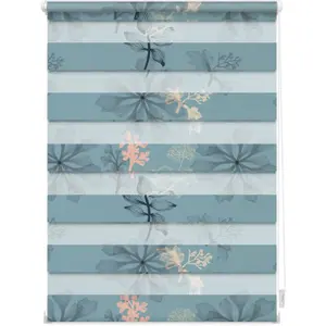 [T] LICHTBLICK ORIGINAL двойная рулонная штора "Duo Roller Blind Klemmfix, без сверления, непрозрачная, Aqua Floral - Blue", полупрозрачная, свободно висит, затемнение, энергосбережение, базовая, монохромная, тканая, затемняемая, разные размеры, ширина 1