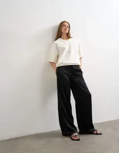 Topshop plain satin tie waist wide leg trouser in black