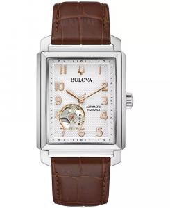 Мужские автоматические часы Sutton с коричневым кожаным ремешком, 33 мм Bulova