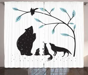Штора ABAKUHAUS с анималистичным принтом, лесная фауна, для спальни, присборенная, с петлями и крючками, 280 x 225 см, цвет: угольно-серый, сланцево-синий Abakuhaus