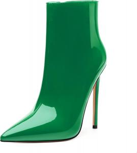 Женские ботильоны FOGEENA с заостренным носком, высоким каблуком-кубиком, из лакированной кожи, с боковой молнией, каблук 12 см, короткие ботинки, сексуальные, для свадьбы, свиданий и работы, осенние туфли, Green