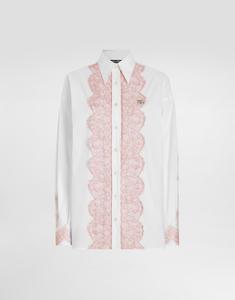 Рубашка оверсайз из хлопкового поплина с кружевными аппликациями Dolce & Gabbana, белый