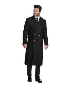 Большой и высокий двубортный длинный шерстяной полупальто до колен с тремя пуговицами Braveman, черный