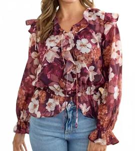 Женская блузка Wanted To Stay с цветочным принтом в бордовом цвете Hailey & Co