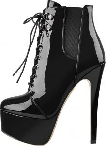 Женские ботильоны на платформе с высокими каблуками, округлый носок, шнуровка, ботинки до щиколотки Onlymakerheels, Black O