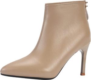 No Brand Женские модные ботильоны из искусственной кожи, однотонные, на тонком каблуке, с молнией, с заостренным носком, для защиты от растяжений (хаки, 39)