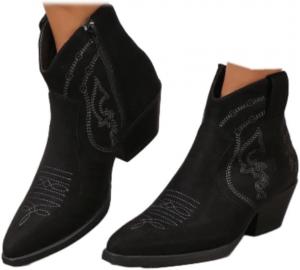 Женские ковбойские сапоги, женские ковбойские ботильоны с вышивкой, заостренным носком, разрезами и массивными каблуками, короткие ботильоны Generic, Black