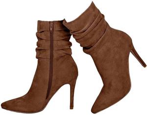Женские замшевые ботильоны DINTAHA с мягким верхом, зауженным носком и высоким каблуком-кубиком, Brown