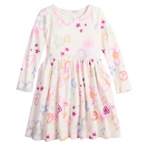 Платье с длинным рукавом для девочек и малышек Jumping Beans, цвет ivory graffiti icons