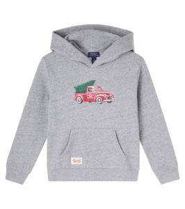 Принтованный худи из хлопкового флиса Polo Ralph Lauren Kids, Collegiate Heather