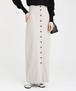 Фланелевая юбка I-образного силуэта с пуговицами Babylone, цвет Beige 55