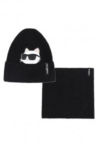 Детская хлопковая шапка и шарф Karl Lagerfeld, черный