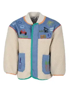 Куртка из искусственного меха с джинсовой отделкой Stella McCartney Kids, нейтральный
