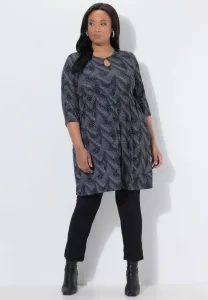 Платье из трикотажа с матовым графическим принтом и карманами Ulla Popken, Black