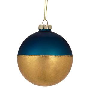 Рождественский орнамент из синего и золотого стеклянного шара диаметром 3,5 дюйма Christmas Central, синий