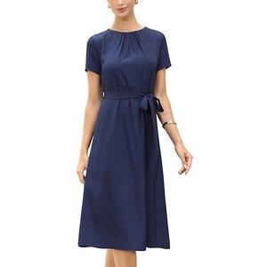 Летнее платье для женщин с коротким рукавом и поясом Inspire Chic, Navy Blue