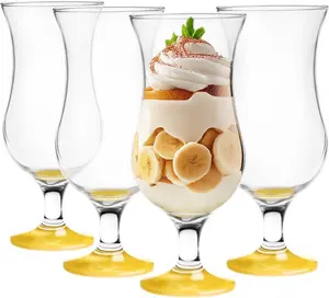 Стаканы GLASMARK с желтой ножкой, набор из 4 шт., 420 мл, большие (макс. 470 мл), 4 предмета, стиль Ураган, коктейльный бокал Poco Grande, бокалы для вечеринок Ураган - высокое качество Glasmark KROSNO 1992