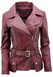 Женская длинная кожаная байкерская куртка - Кито Infinity Leather, бордовый