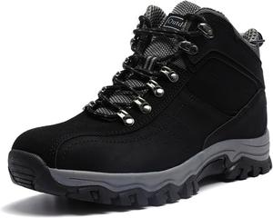 Мужские кожаные повседневные походные ботинки на шнуровке, ручная строчка, круглый носок, уличная мода, высокие кроссовки, удобные, легкие, водонепроницаемые и противоскользящие, ботинки для походов и треккинга для мужчин Generic, черный