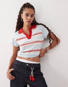 Топ COLLUSION в полоску, застегивающийся на пуговицы, светло-голубого цвета