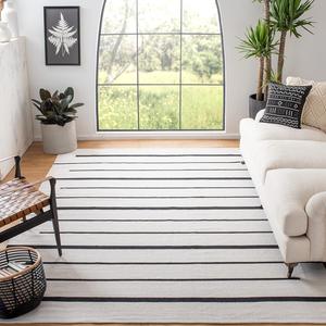 Ковер SAFAVIEH, 305 x 427 см, Montauk Collection, Ivory & Black, ручной работы плоское переплетение бохо кантри хлопок современная полоска, идеально для помещений с высокой проходимостью в гостиной, спальне (MTK311A)