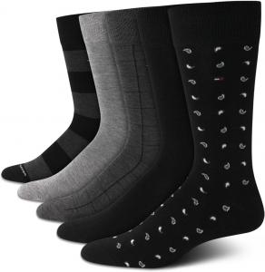 Мужские носки Tommy Hilfiger под повседневную одежду - 5 пар легких, комфортных, с узором, носков для мужчин - длинные рабочие носки (размер 7-12), Black Grey Assorted