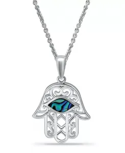 Ожерелье с хамсой и инкрустацией из морских ушек Macy'S, silver