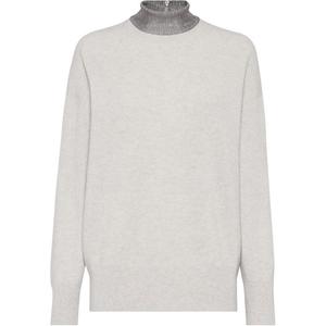 Mock Neck Long Sleeved Knitted Jumper Brunello Cucinelli, Ecru