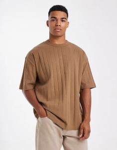 Футболка оверсайз ASOS DESIGN из коричневого фактурного рубчика