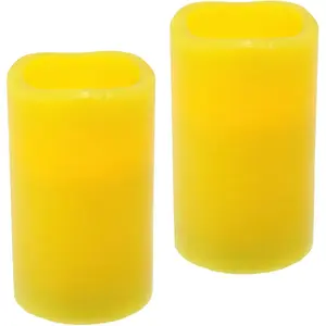 Светодиодная свеча Мерцающие теплые белые LED-свечи, набор из 2 шт., свечи-столбики для декора, день святого Валентина Романтический декор, кремовый, из настоящего воска, романтичный I.Ge.A., желтый