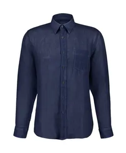 Темно-Синяя льняная рубашка с длинными рукавами 120% Lino, синий