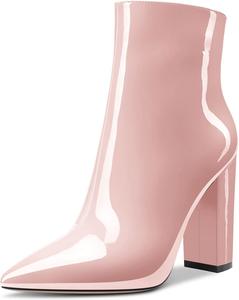 Женские ботильоны Aachcol, короткие ботинки с заостренным носком, на каблуке, на толстом высоком каблуке, с лаковой отделкой и молнией, 10 см, Beige B