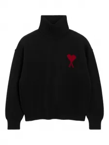 Свитер с воротником-воронкой вязки интарсия Ami Paris, черный