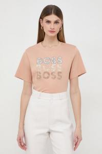 Хлопковая футболка Boss, бежевый
