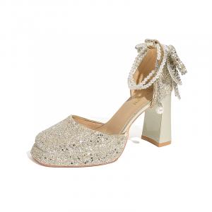 Bamiti Женские туфли на платформе с массивным каблуком 9 см шампань, цвет Champagne