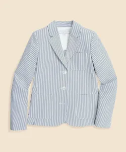 Пальто из хлопчатобумажной ткани в полоску с тремя пуговицами Brooks Brothers, цвет White X Blue