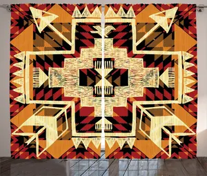 Штора ABAKUHAUS в этническом деревенском стиле, бохо-растение, для спальни, со сборками, петлями и крючками, 280 x 175 см, цвет: оранжевый, желтый, красный Abakuhaus