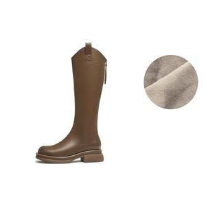 Высокие сапоги до колена 4 см женские черные Teenmix, кофе (тонкий флис)